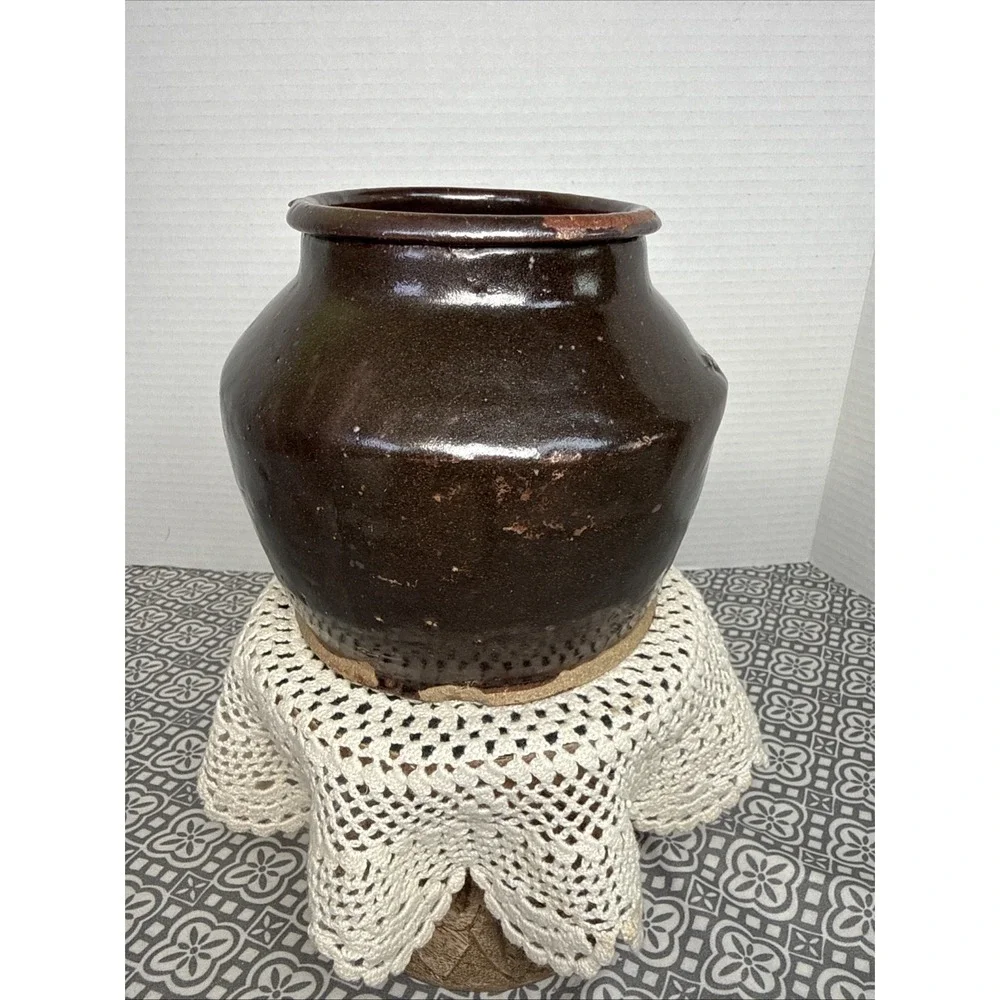 Chinese Stoneware Brown Glazed Pottery Storage Jar Qing 20th Century